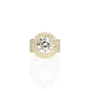 Round Diamond Double Halo Ring with a Pave Band