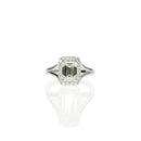 Split Shank Emerald Cut Halo Diamond Ring