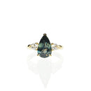 Pear Shape Teal Sapphire Trilogy Ring