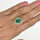 Green Emerald Ring with Sun, Stars and Moon Basket