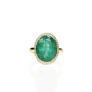 Green Emerald Ring with Sun, Stars and Moon Basket