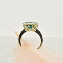 Green Emerald Ring with Sun, Stars and Moon Basket