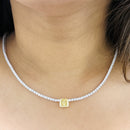 Lab Grown Diamond Tennis Necklace with Yellow Cushion Centre